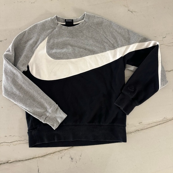 NIKE BIG SWOOSH Sweatshirt Mens Medium Black Gray Fleece